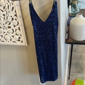 Sparkling Midnight Blue Mini Sequin  Dress